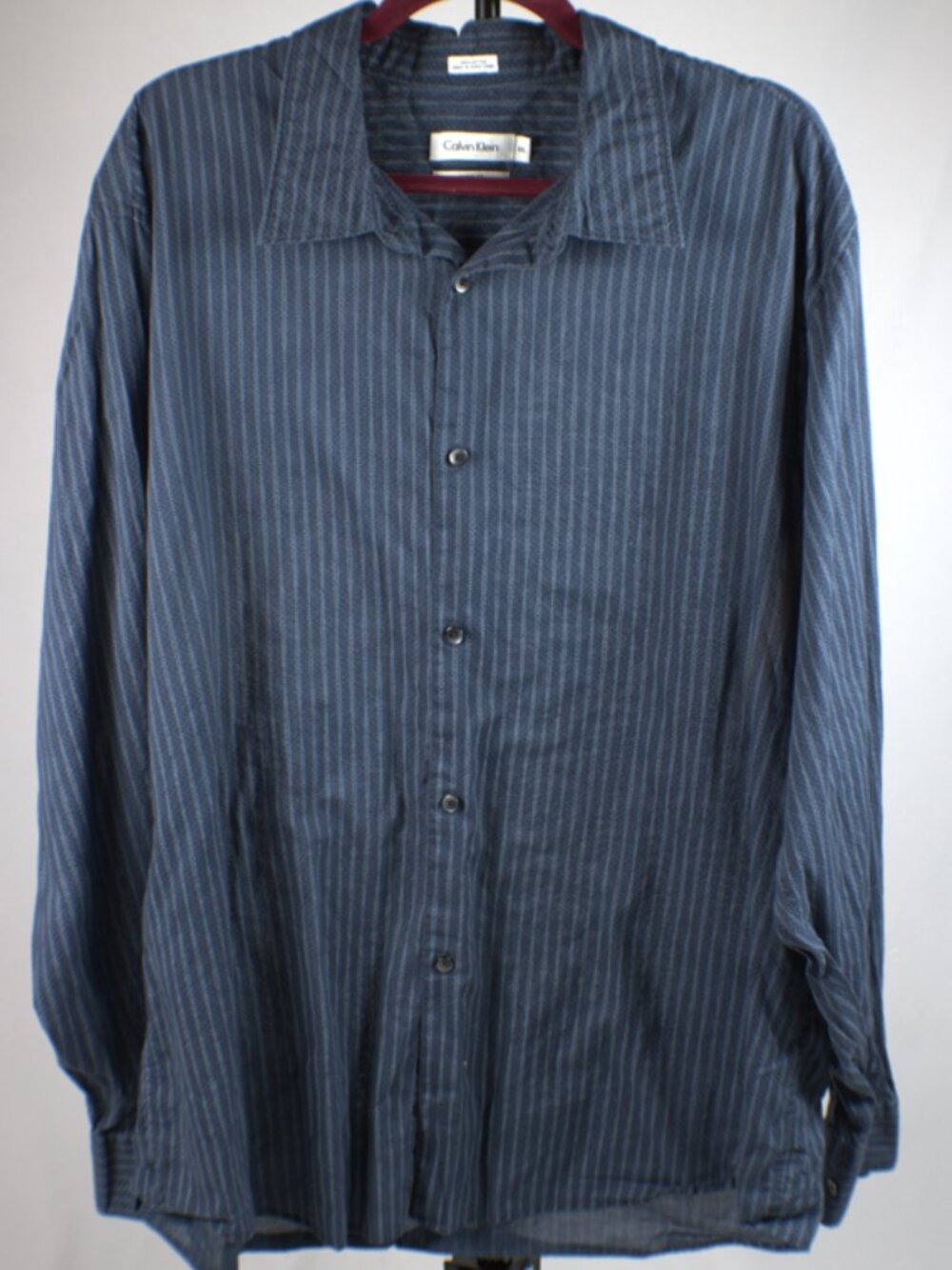 Calvin Klein Mens XXL Modern Fit Long Sleeve Button Up Shirt Blue Geometric Stri